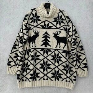Vintage Rare Lauren‎ Ralph Lauren Hand Knit Christmas Sweater 3X Reindeer Snow